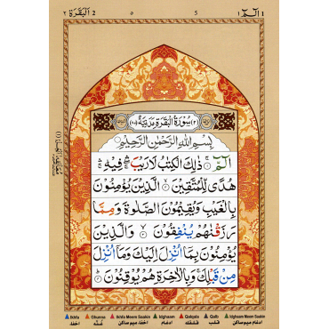 Juz Alif Lam Mim with Color Coded Tajweed Rules in English - 13 Lines