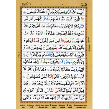 Juz Alif Lam Mim with Color Coded Tajweed Rules in English - 13 Lines